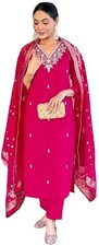 Viscose Chanderi Women's Embroidery Kurta Set Indian Wedding Wear Kurti Pant Set