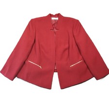 Tahari ASL Blazer 24W Red Open Front Lined Zip Pockets Workwear Business Formal