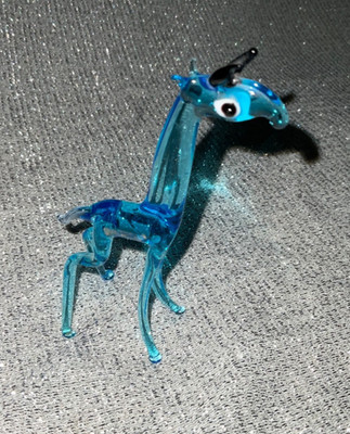 Glass Standing Giraffe Blue See Pics (Right Horn broken?) Murano? Figurine
