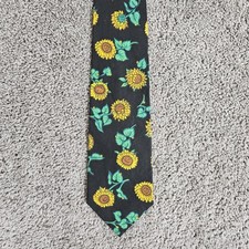Vtg Britches Great Outdoors Necktie Black Cotton Sunflowers AOP 55" Floral