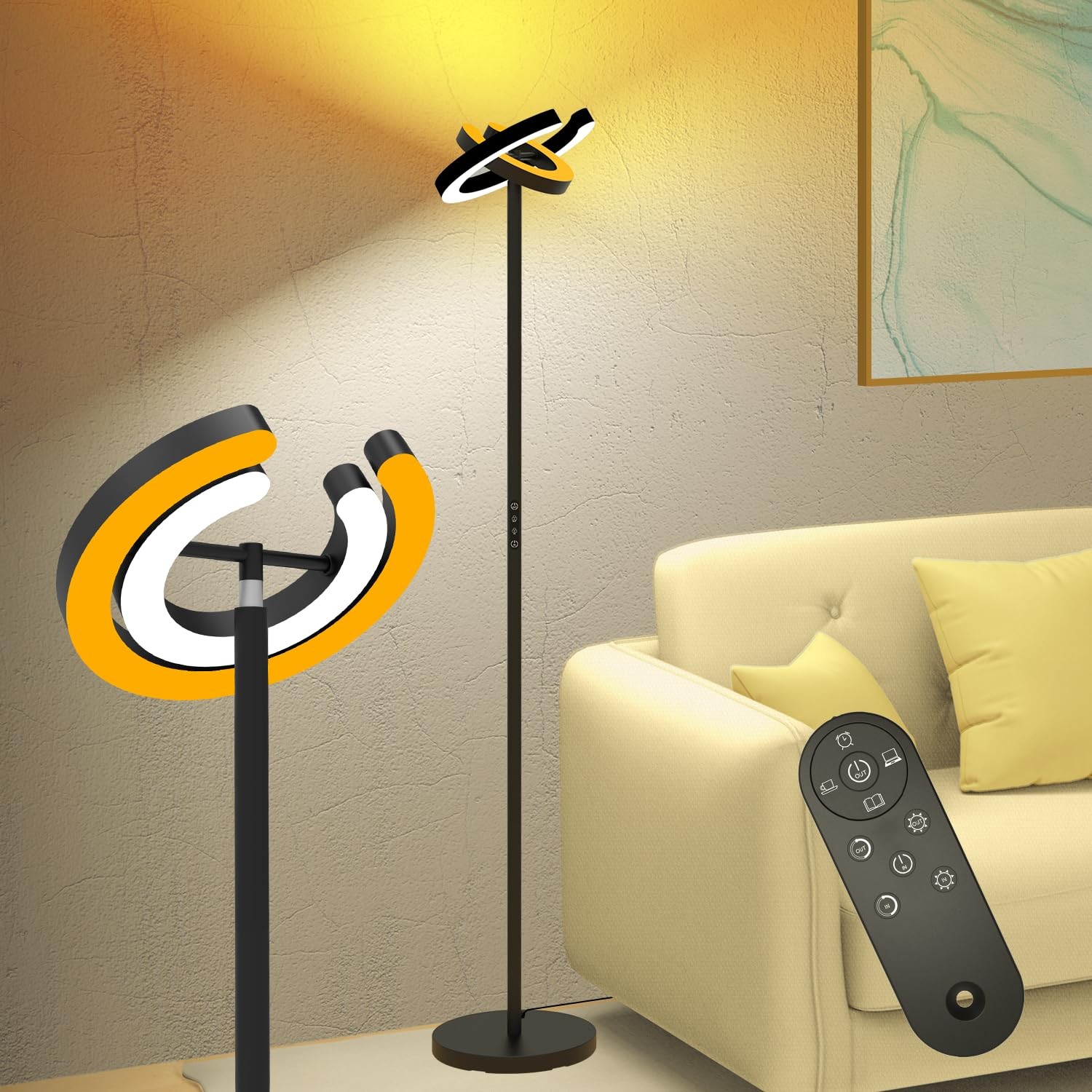 Floor Lamp for Living Room, 75.5 Inch Tall Standing Lamp for Bedroom with 2 3...