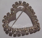 Rhinestone Heart Brooch Prong Silver Tone Vintage Costume Jewelry  2"