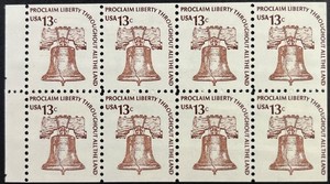 United States, Scott #1595c, 13c Booklet Pane, Liberty Bell, Dull Gum, MNH, VF