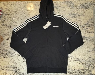 Adidas Three Striped Medium Mens Jacket Black White Stripes NWT
