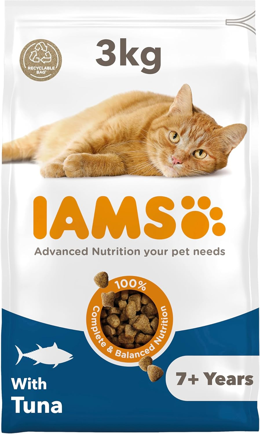 IAMS Senior Complete Dry Cat Food Tuna 3kg - Supports Heart Health