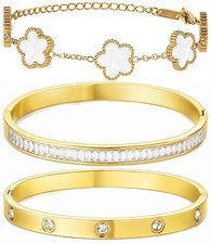 Gold Bangle Bracelets Set for Women Sturdy Version 3-Layer 18K Gold-Plated  H