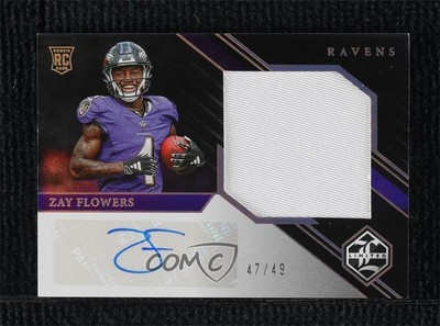 2023 Limited Gold Spotlight /49 Zay Flowers #184 RPA Rookie Jumbo Patch Auto RC