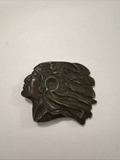 Vintage Indian Chief Head Motorcycle Brass Belt Buckle Native American Headdress