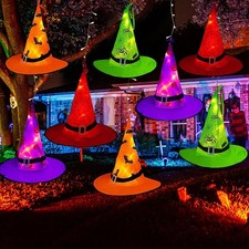 Outdoor Halloween Witch Hat Lights Decoration Set, Hanging Witch Hat Light