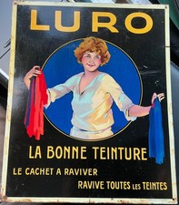 ANCIENNE TÔLE LITHOGRAPHIÉE 1930 LURO LA BONNE TEINTURE LE CACHET A RAVIVER