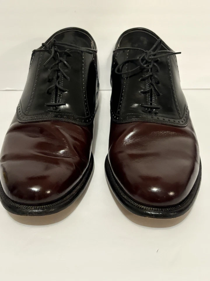 Sillín Oxford Dexter Borgoña/Negro Cuero Punta Redonda Brogue Con Cordones Talla 11 M Foto 2 de 4