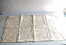 VINTAGE Linen TABLECLOTH lace White Embroidery Cutwork HAND MADE 28 X30 FRENCH