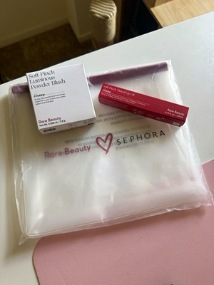 SEPHORA EXCLUSIVE: Rare Beauty Pressed Powder Blush and Lip oil in Happy