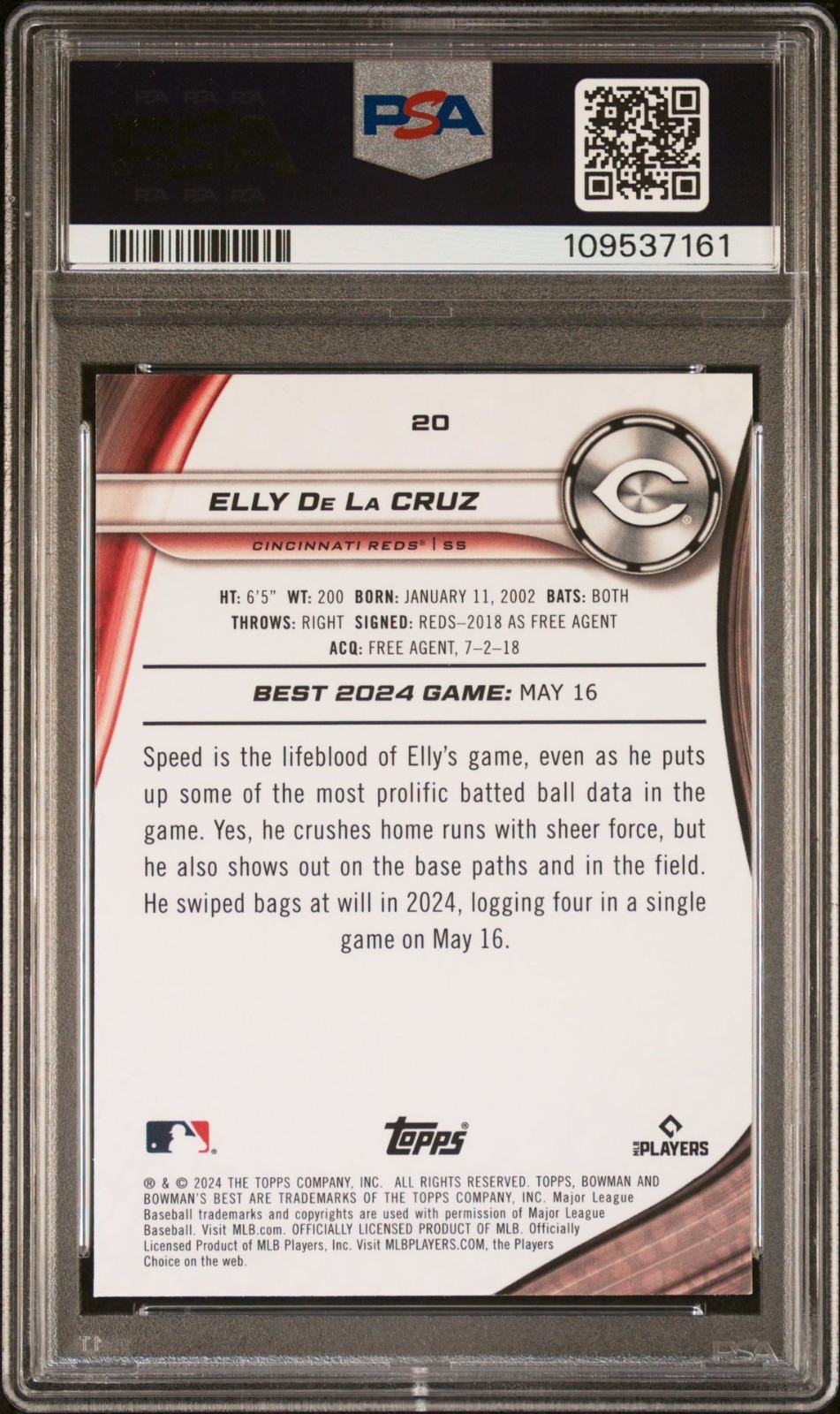 2024 Bowman's Best Elly De La Cruz RC Mini Diamond Refractor /299 PSA 10 Gem Mt view 2