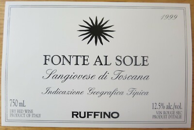 Wine label ITALY FONT AL SOLE Sangiovese 99 tenimento RUFFINO wine labels