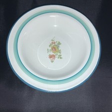 DE COLECCIÓN CINSA METAL ESMALTADO 6,5 pulgadas SOPA/ENSALADERA CUENCOS FLORECIDO BORDE AZUL/VERDE