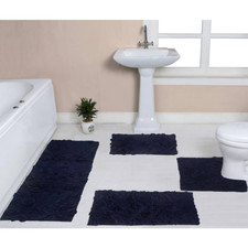 Modesto Bath Rug 100 Cotton Bath Rugs Set, 4-Pcs Set with Runner, Navy