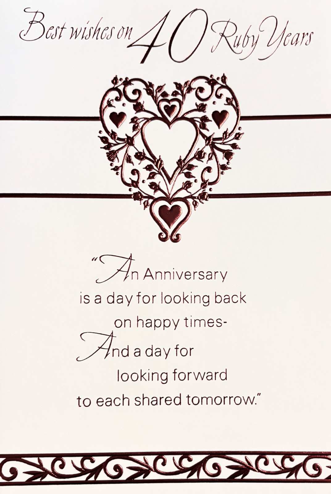 Best wishes on 40 Ruby years Wedding Anniversary greetings card, brand new