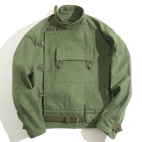 Uomini Giacca Da Motociclista Vintage Moto Workwear Militare Verde Tela  Loose cappotto Outwear | eBay