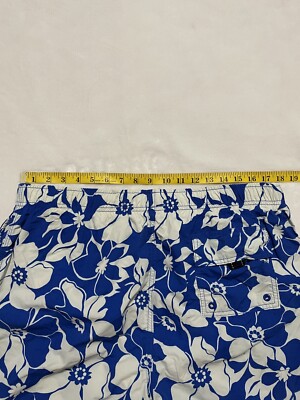 Lands End Swim Trunk Shorts Mens Large 36 38 Blue White Floral