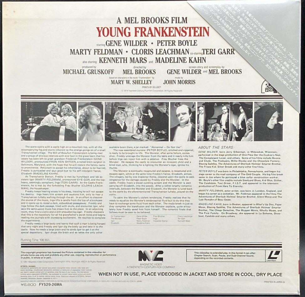 Laserdisc LD - Young Frankenstein - Japan W/Obi FY529-26MA Laserdisc LD - Young Frankenstein - Japan W/Obi FY529-26MA