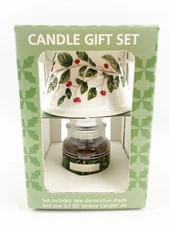 Yankee Candle Black Band Mistletoe 3.7 oz Jar Gift Set with Shade Holiday NOS