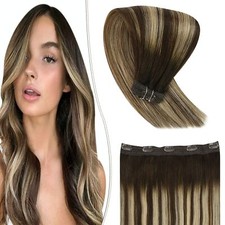 YoungSee Brown Clip in Extensions 18 Inch Dark Brown Mix Caramel Blonde