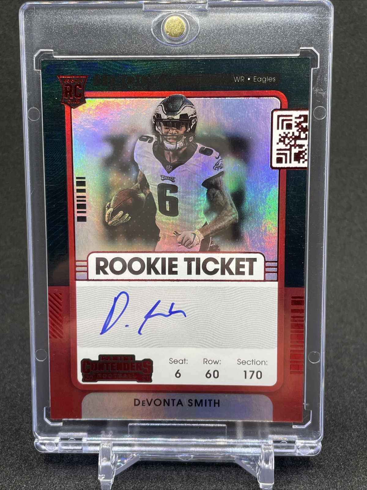 DEVONTA SMITH 2021 PANINI CONTENDERS #107 ROOKIE RED ZONE TICKET AUTO On Card
