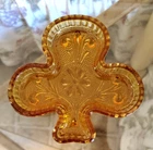 Vintage Clover Indiana Glass Tiara Amber Trinket Ring Nut Dish 4”