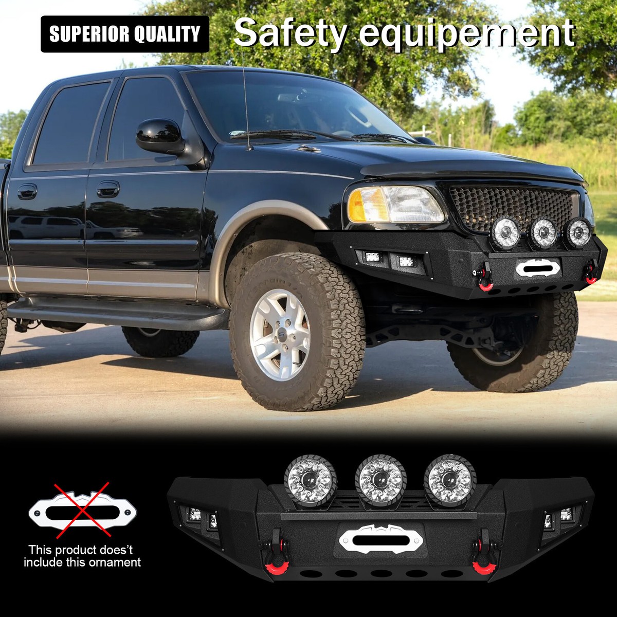 VIJAY Front/Rear Bumper for 1997-2003 Ford F150 with Winch Plate