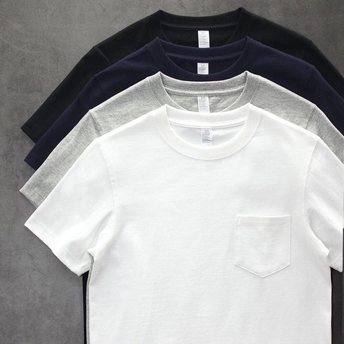 Mens Cotton T-shirt Thick Crew Neck Tee Shirt Tops Short Sleeve Pocket - Picture 7 of 20