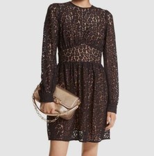 325 Michael Kors Women's Black Leopard Corded Lace Loose Fit Mini Dress Size XL