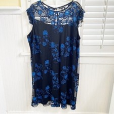 Lane Bryant Black & Blue Rose Floral Ruffle Sleeve Dress Plus Size 24