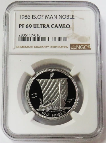 1986 PLATINUM ISLE OF MAN 1 OZ NOBLE NGC PF 69 UC VIKING SHIP 3000 MINTED