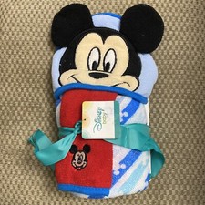 Disney Baby Mickey Mouse Hooded Towel Washcloth 2pc Set Red White Blue