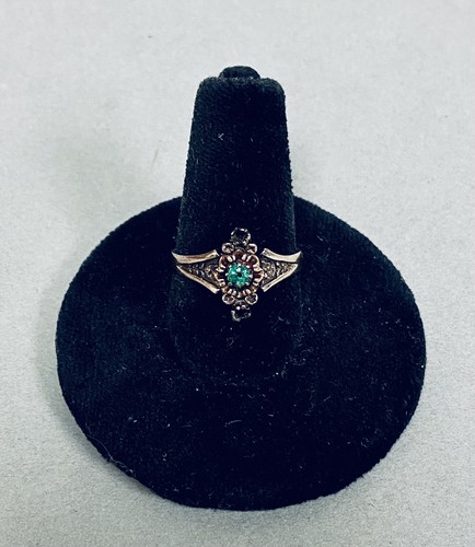 Antique 14K Rose Gold Lab Emerald Ornate Setting Ring 2.5g Size 6 As-Is