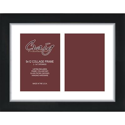 Craig Frames 1WB3 9x12 2 Photo Collage Frame with 2 5x7 Openings, 1'' Mat