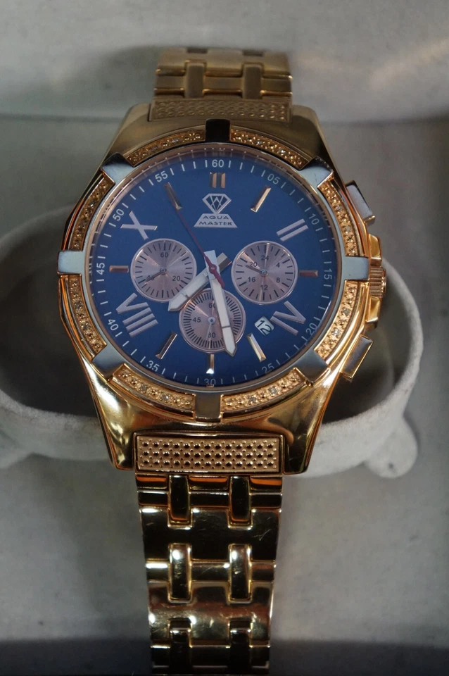 Aqua Master W#348 Chrono Blue Dial Rose Gold Tone Stainless Steel Watch W/Box - Image 2 of 4