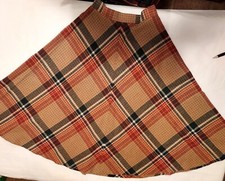 VTG College Town Plaid Wool Blend Full Skirt Red Green Tan Size XS Union 1970s