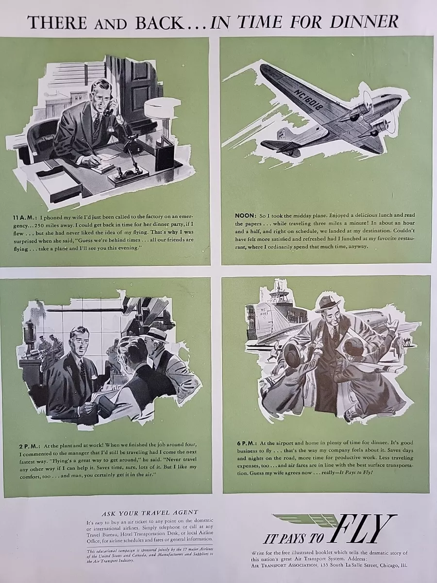 Vintage 1940s Air Transport Association Travel Ad 