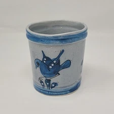 Vintage Tonala Mexico Mexican Pottery Blue Bird Cup Planter Ken Edwards 3.5"