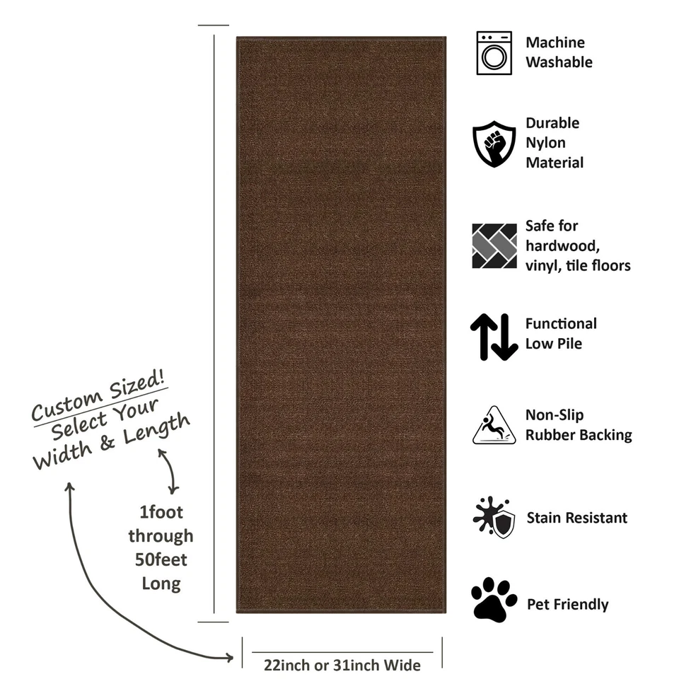 Alfombra de corredor de pasillo de escalera marrón sólido tamaño personalizado antideslizante respaldo de goma Foto 3 de 4