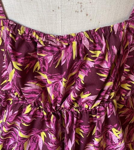 Burgundy fluorescent yellow fern print maxi dress, plus size 1 X - Picture 6 of 9