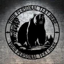 Personalized Impressive Bear Name Metal Sign Gift. Custom Black Bear Wall Decor