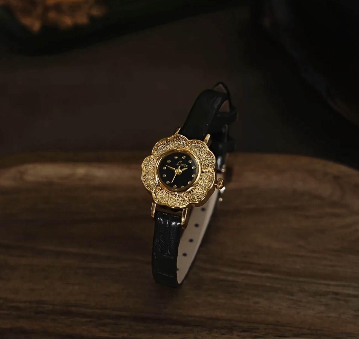 Gold French Vintage Flower Style Unique Dainty Women's Wrist Watch