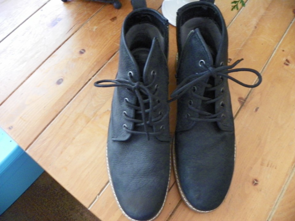 MEN's CREVO Black Leather Boots Size 11 Zipper & Laces eBay