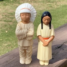 Vintage Celluloid Native American Figures Toys Indian Chief and Woman  READ 