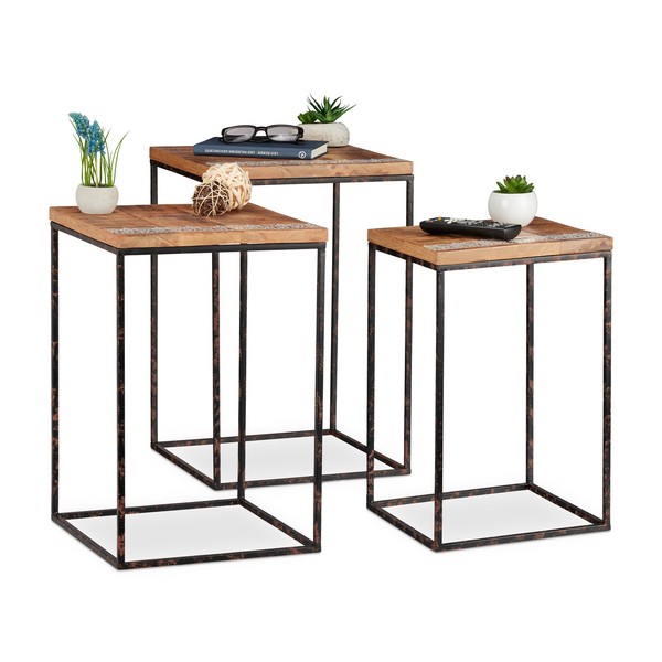 Beistelltisch Wohnzimmertisch Couchtisch Dekotisch Satztisch Mangoholz 3Er Set-image