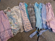 Vintage Handmade Cottagecore Waist Aprons 8 Plaid Checker Cotton Lace 