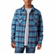 Lee Men's Navy and Teal Plaid Shirt Jacket. Size L